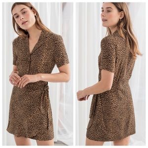 & Other Stories Side Tie Wrap Leopard Mini Dress